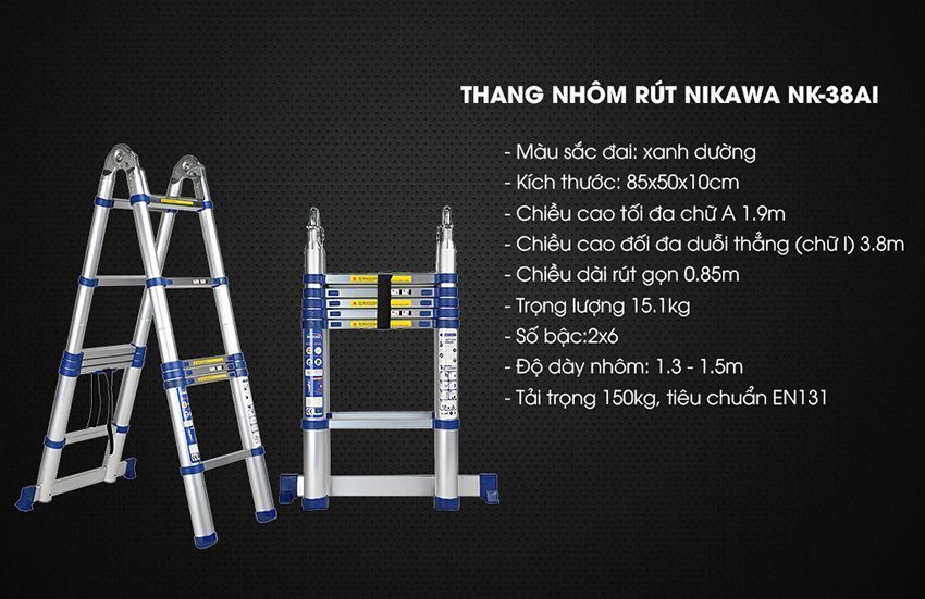 Chi tiết của thang nhôm rút đôi Nikawa NK-38AI