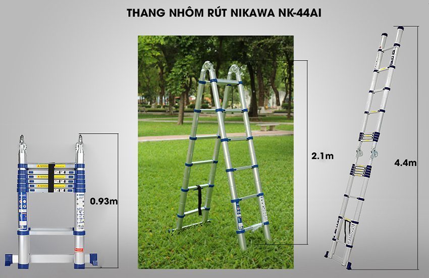 Kích thước của thang nhôm rút đôi Nikawa NK-44AI