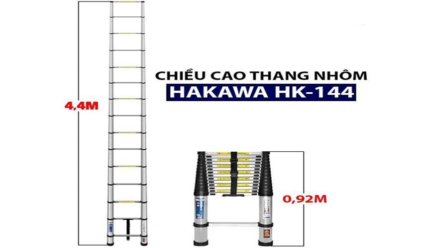 Kích thước của Thang nhôm rút đơn Hakawa HK-114
