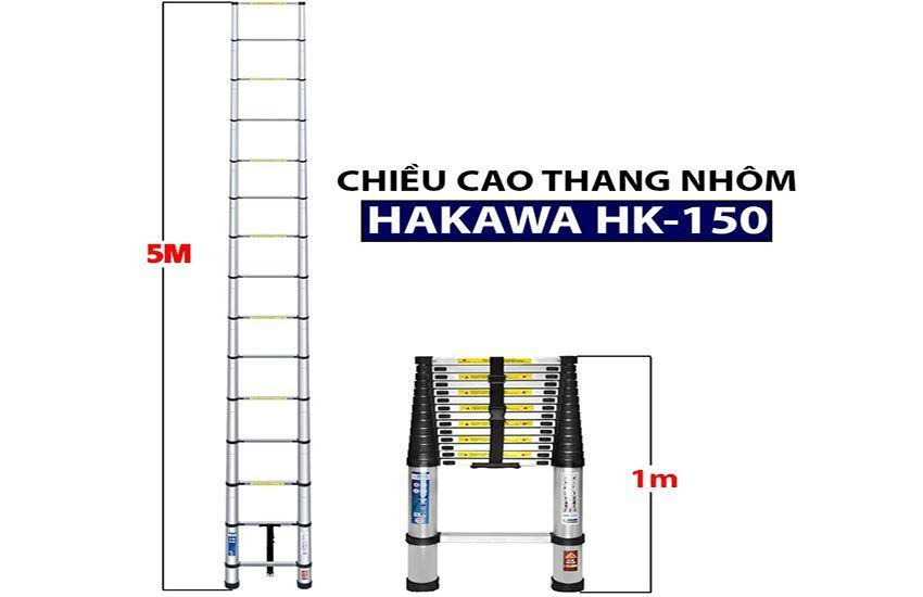 Kích thước của Thang nhôm rút đơn Hakawa HK-150