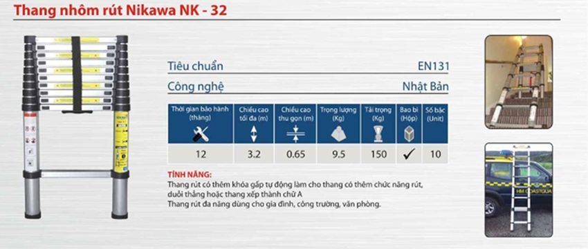 Chức năng của thang nhôm rút đơn Nikawa NK-32