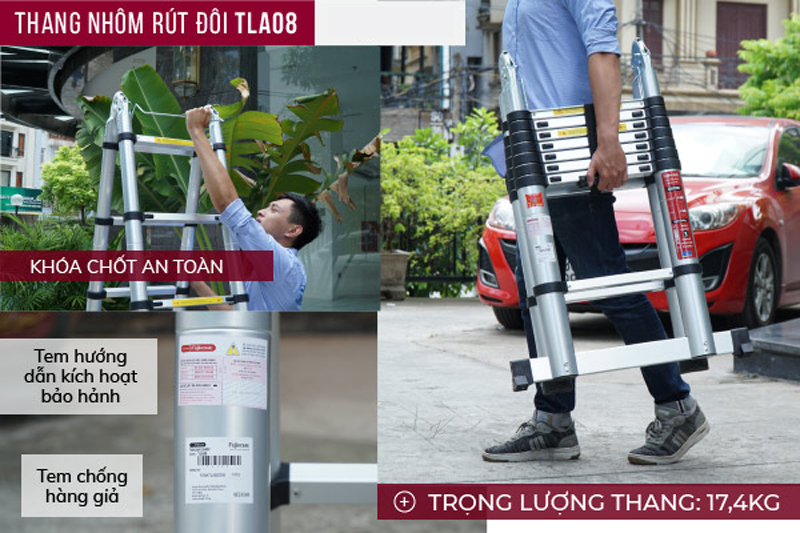 Thang nhôm rút gọn chữ A FujiHome TLA08 - Hàng chính hãng