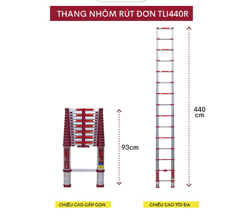 Kích thước của thang nhôm rút gọn FujiHome TLI440R