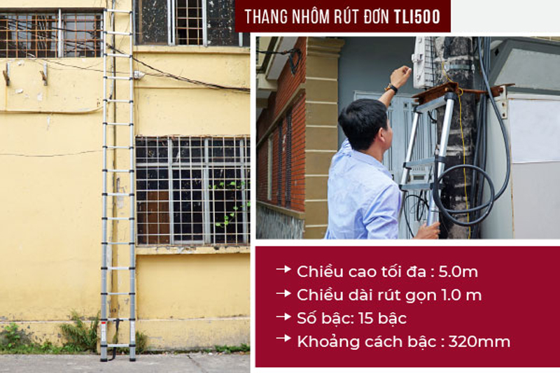 Thang nhôm rút gọn đơn Fujihome TLI500 - Hàng chính hãng