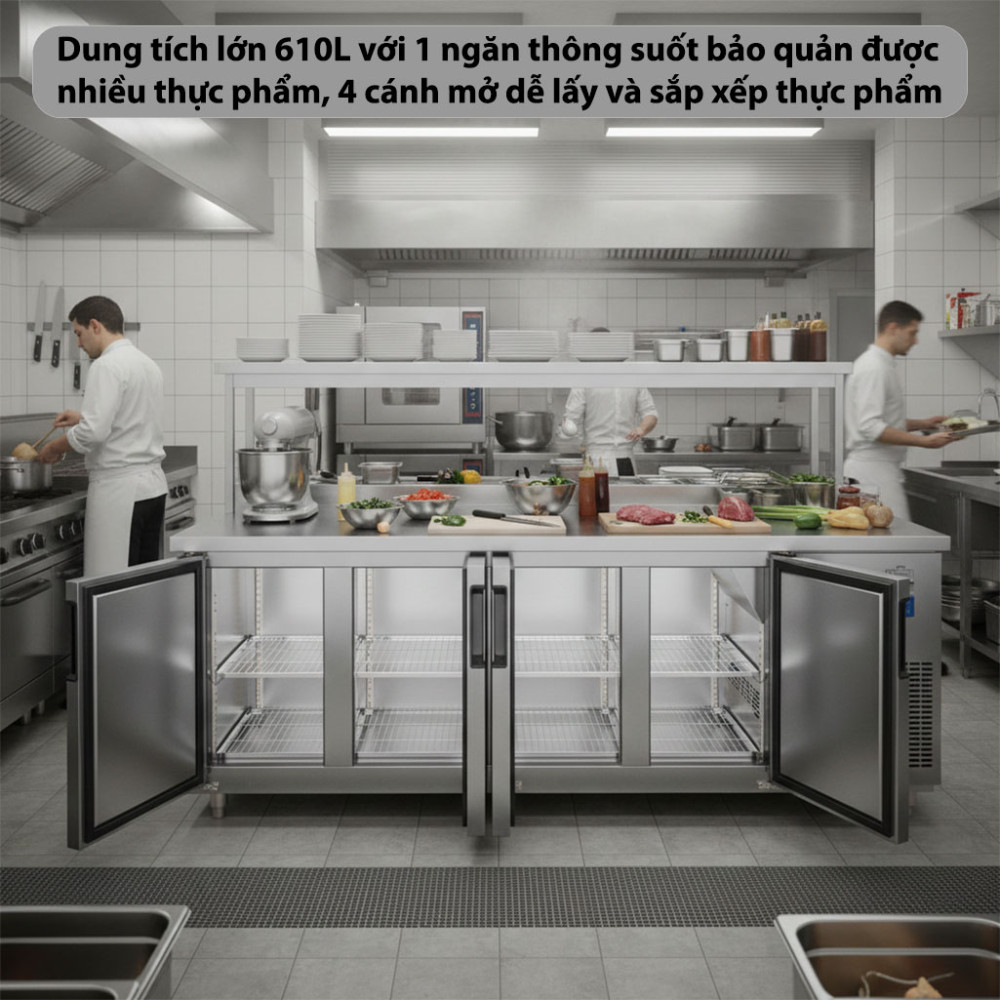 Tủ bàn mát quạt gió 4 cánh mở Unibar UB-4MI2275 - Hàng chính hãng
