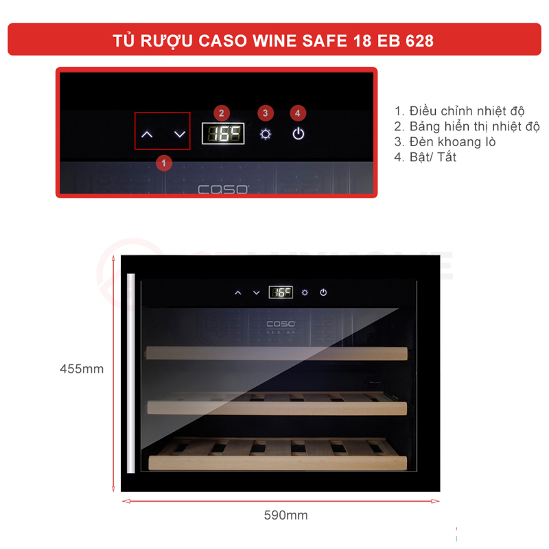 Kích thước của tủ bảo quản rượu Caso WineSafe 18 EB-628