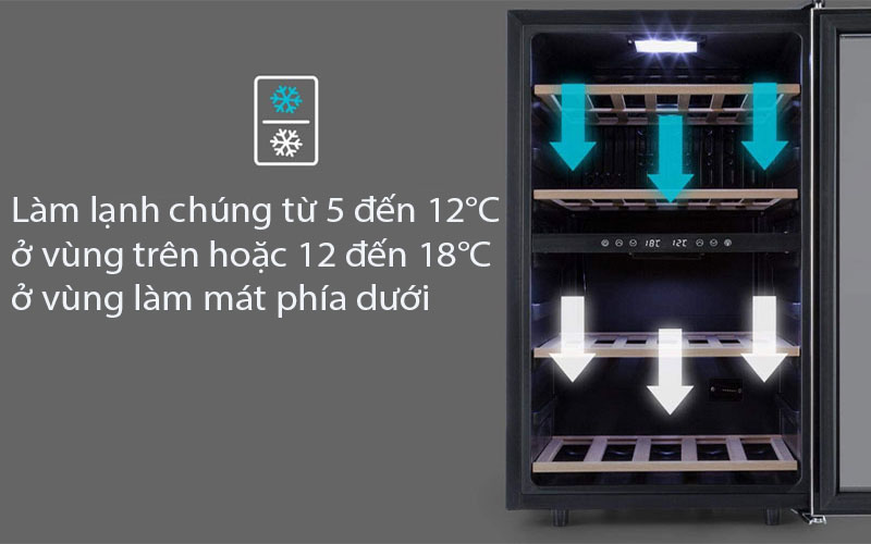 Nhiệt độ làm lạnh của Tủ bảo quản rượu vang Klarstein Vinamour 45D Silver