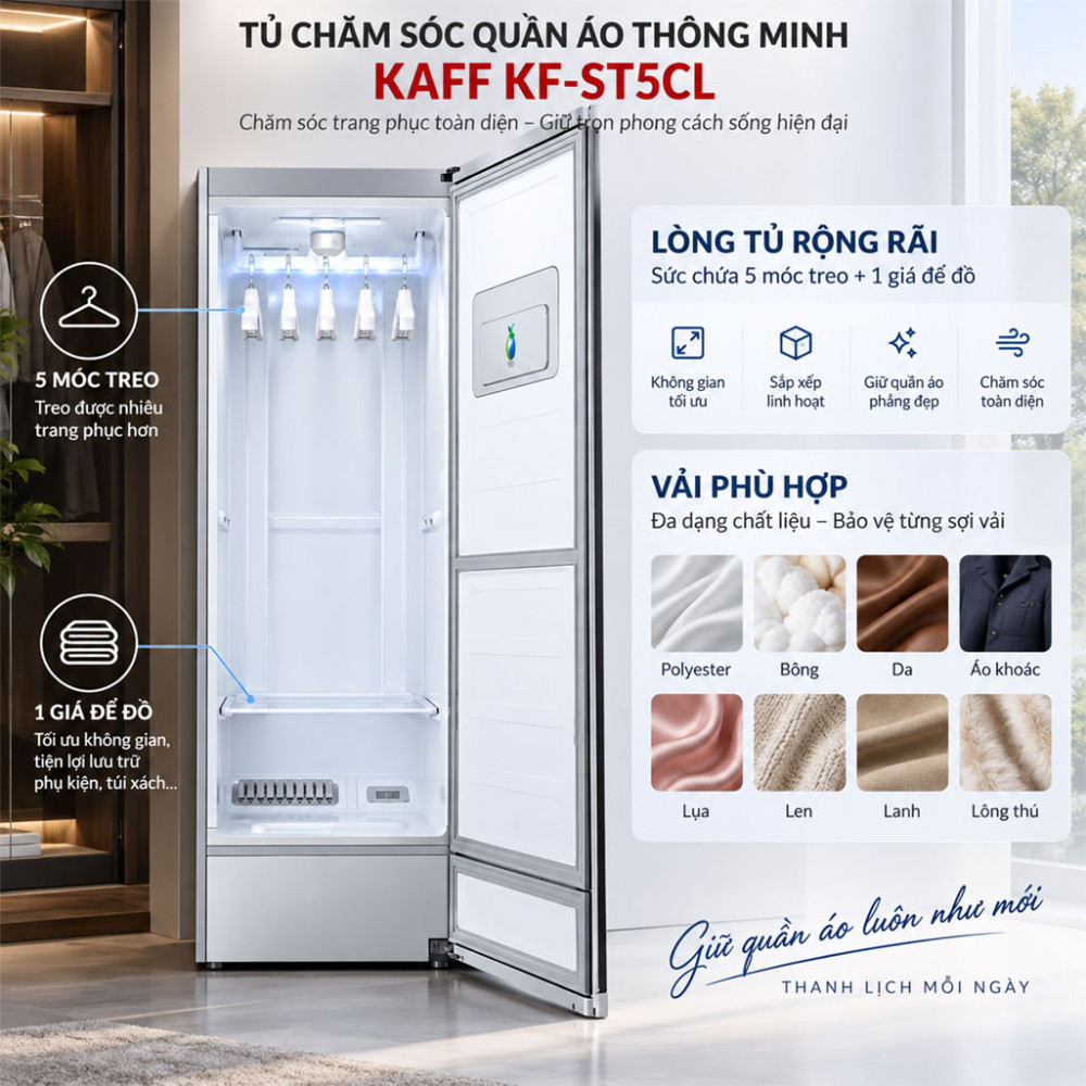 Tủ chăm sóc quần áo thông minh Kaff KF-ST5CL - Hàng chính hãng