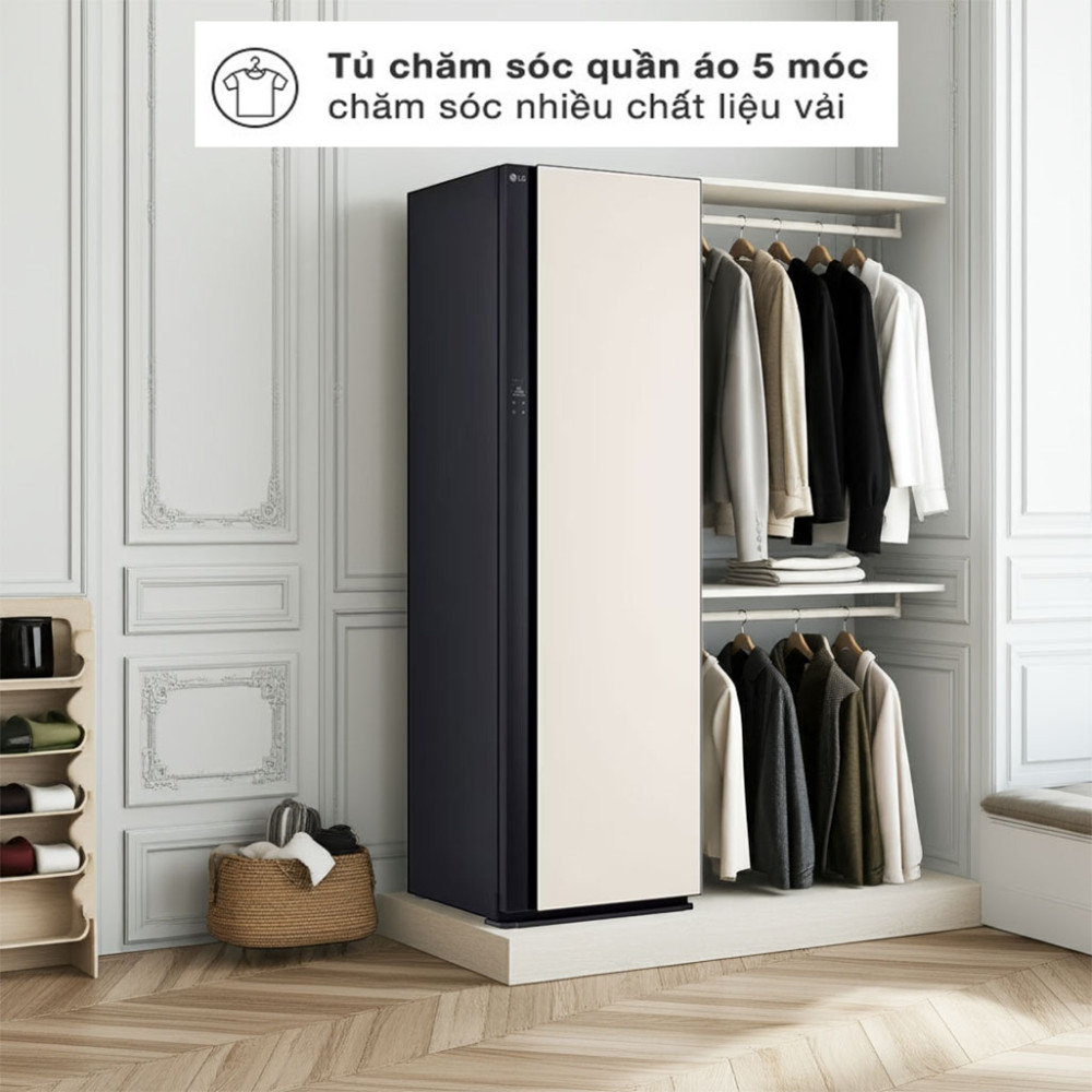 Tủ chăm sóc quần áo thông minh LG Styler 5 móc SC5MBR80H chăm sóc được nhiều loại vải