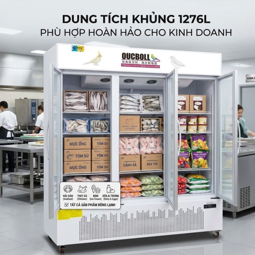 Tủ đông đứng 3 cánh kính 1m8 Oucboll LD-1800F - Hàng chính hãng