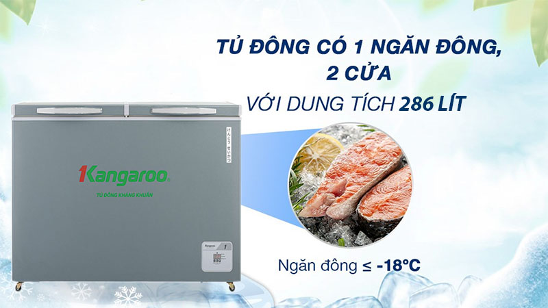 Dung tích của Tủ đông IOT kháng khuẩn Kangaroo 286 lít KGFZ346IOT