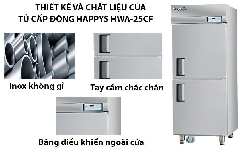 Thiết kế của Tủ đông công nghiệp 2 cánh Happys HWA-25CF