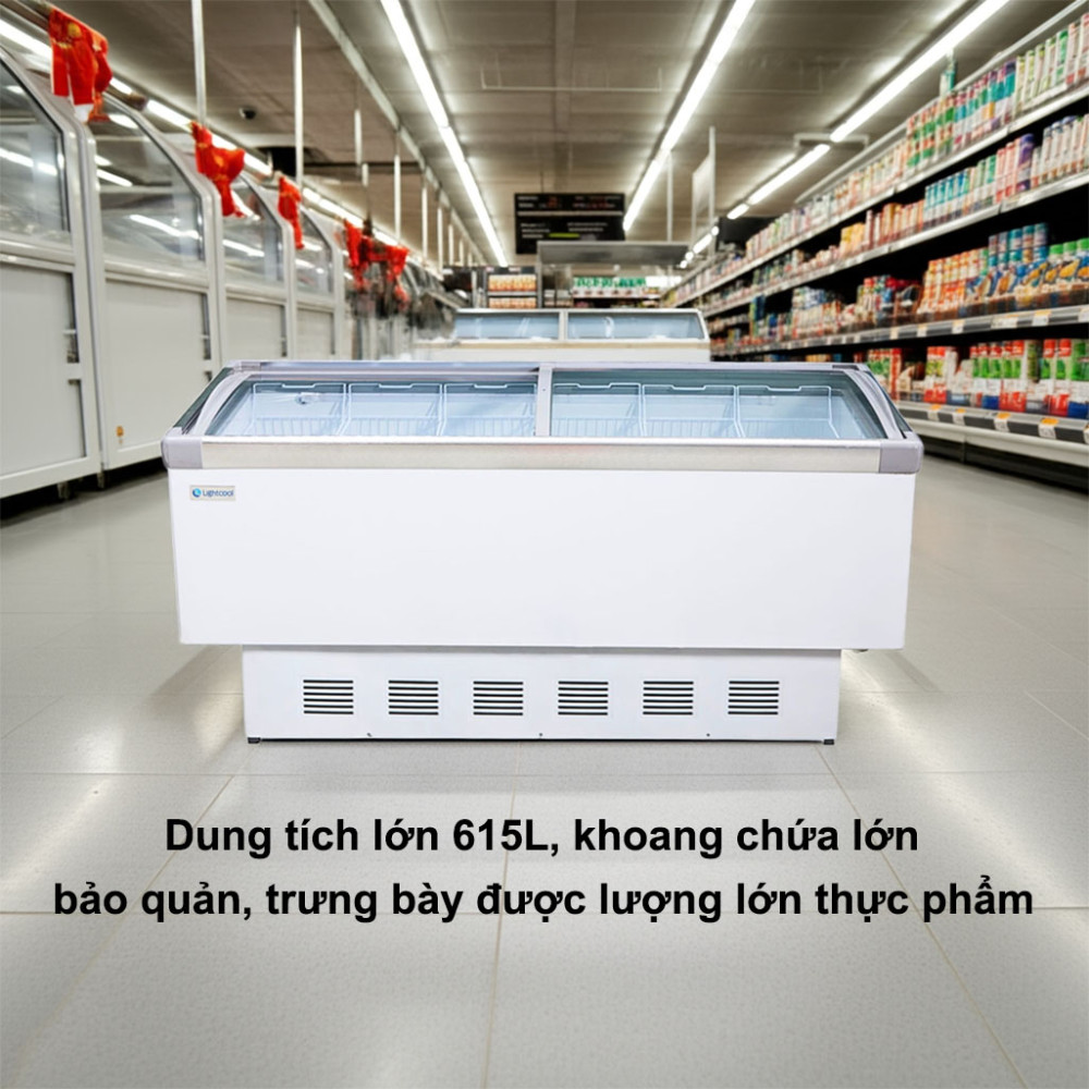 Tủ đông đảo mặt kính phẳng 2m Lightcool SD-798 615L có dung tích lớn