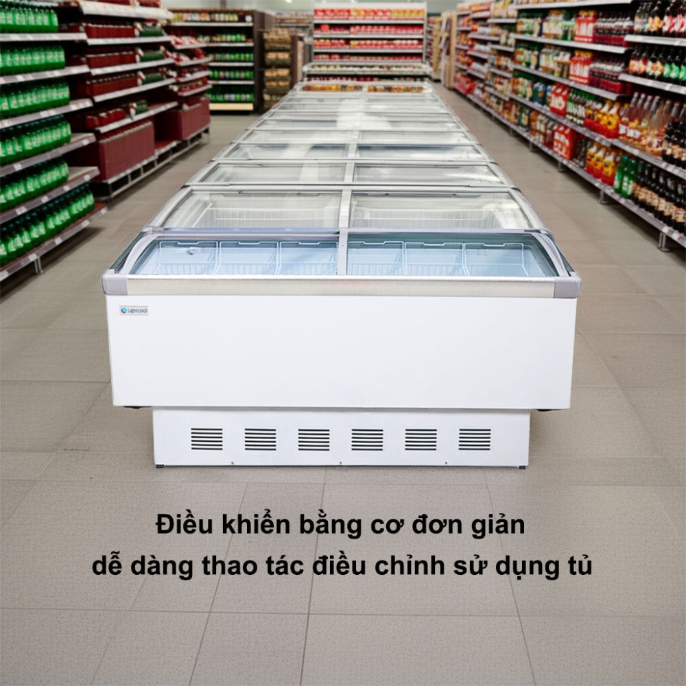Tủ đông đảo mặt kính phẳng 2m Lightcool SD-798 615L bảng điều khiển cơ dễ sử dụng