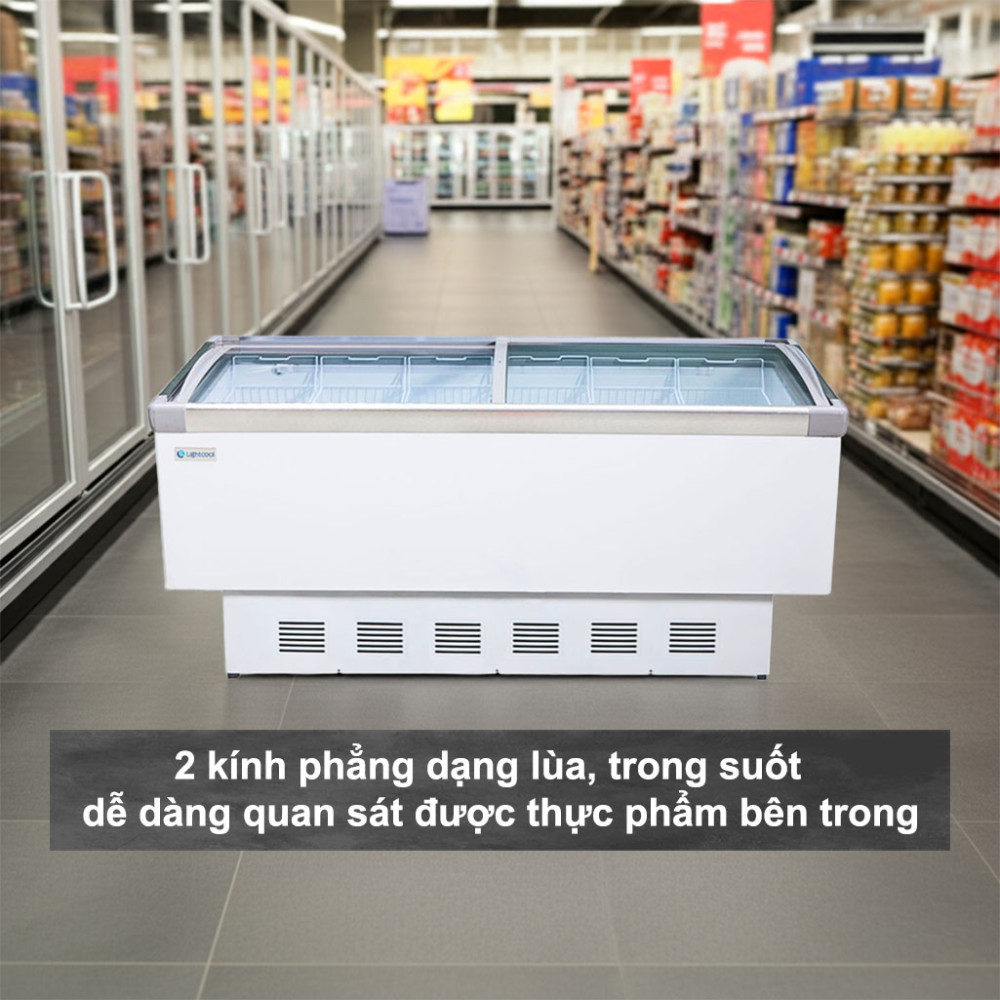 Tủ đông đảo mặt kính phẳng Lightcool SD-798 598L thiết kế mặt kính phẳng tiện trưng bày thực phẩm