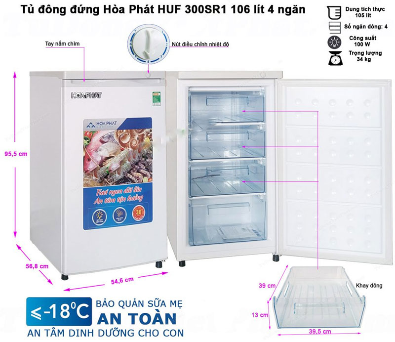 Chi tiết của tủ đông đứng Hòa Phát HUF-300SR1