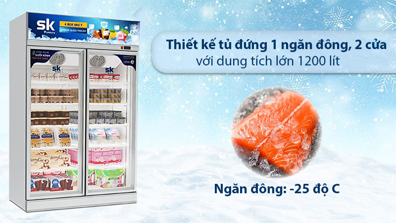 Dung tích của Tủ đông đứng mặt kính Sumikura SKFG-120HZ2