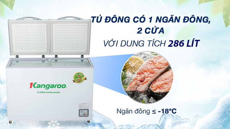 Dung tích của Tủ đông kháng khuẩn Kangaroo 286 lít KG399NC1