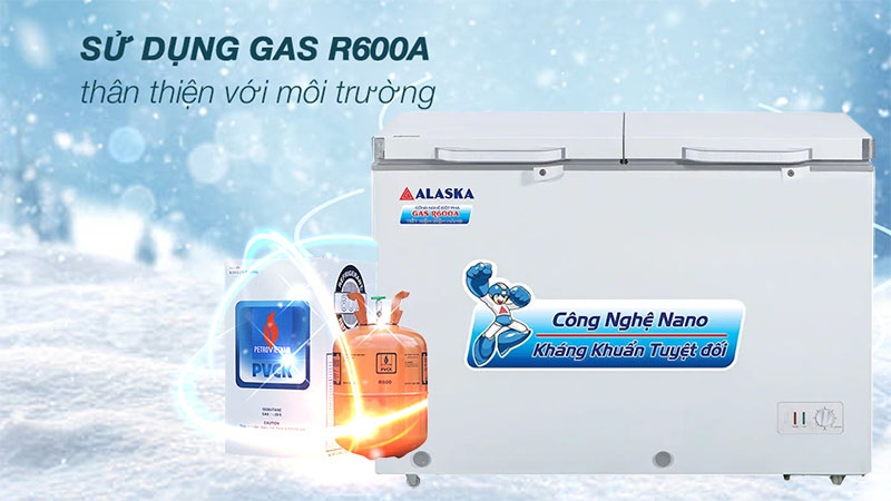Gas R600A của Tủ đông mát Alaska BCD-4568N
