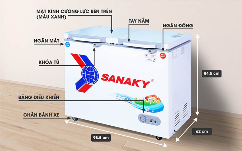 Thiết kế của Tủ đông nằm Sanaky VH-2599W2KD