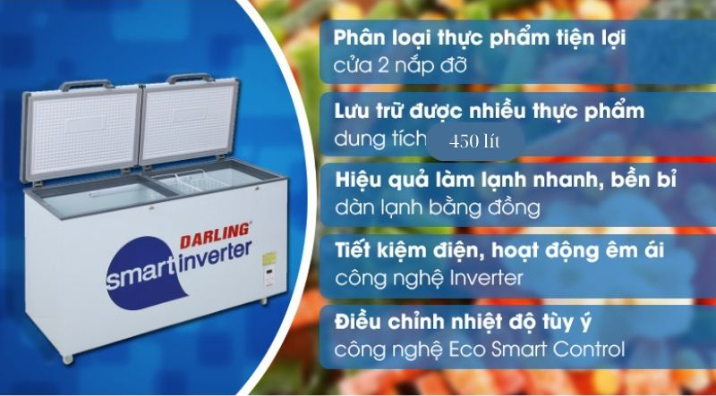 Tủ có dung tích lớn 450L, bảo quản được lượng lớn thực phẩm