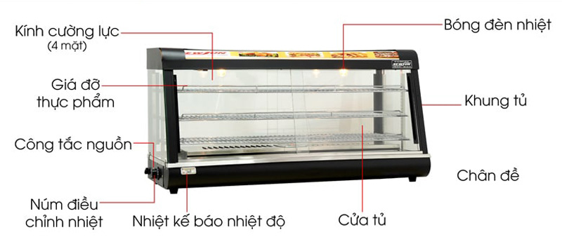 Cấu tạo của tủ giữ nóng thức ăn Newsun HW-60-3 