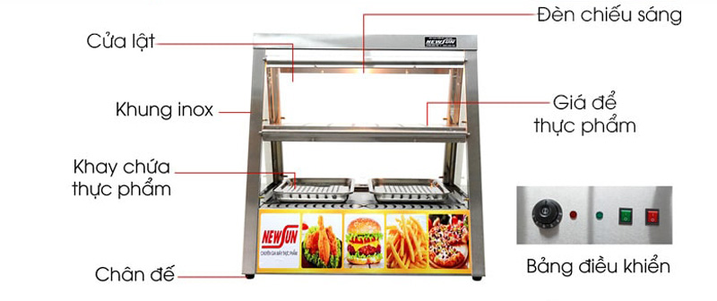 Cấu tạo của tủ giữ nóng thức ăn Newsun NS-HW-2x2