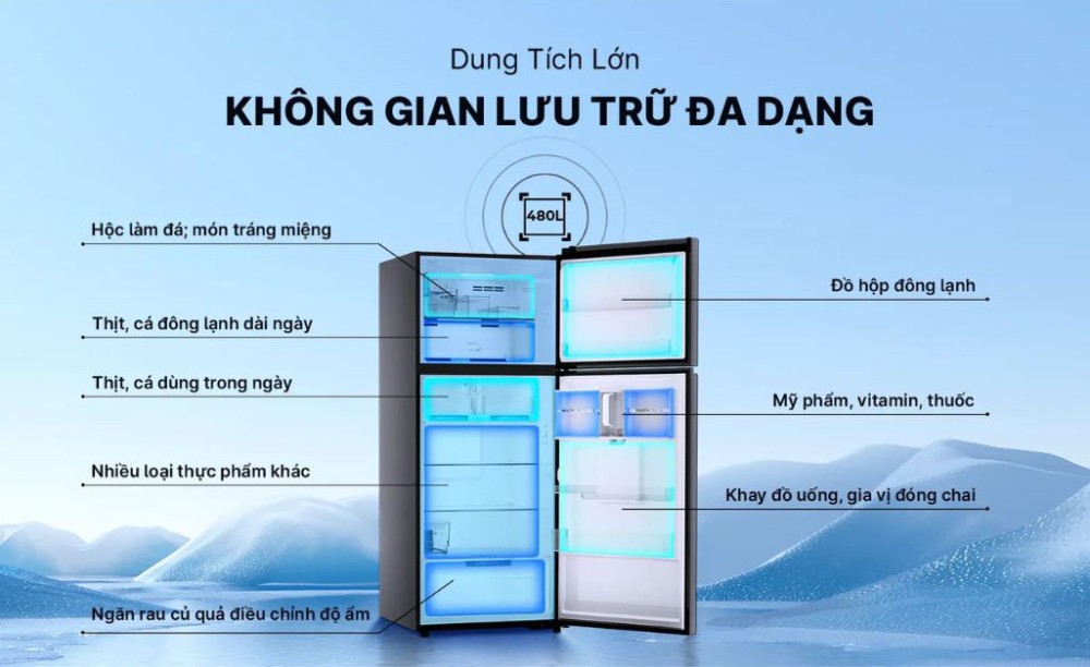 Tủ lạnh Aqua inverter 480 lít AQR-TA546FA(WGL)U1 - Hàng chính hãng