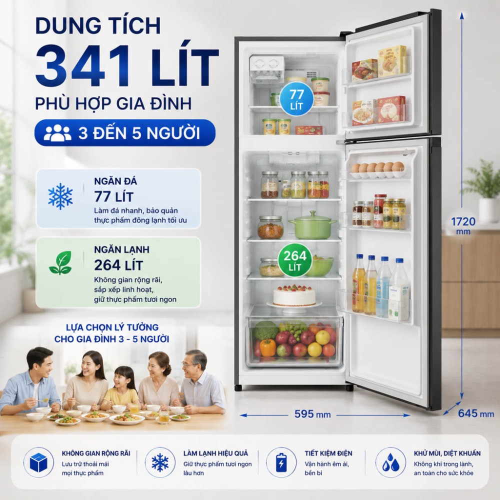Tủ lạnh Electrolux Inverter 341 lít ETM3440L-B - Hàng chính hãng
