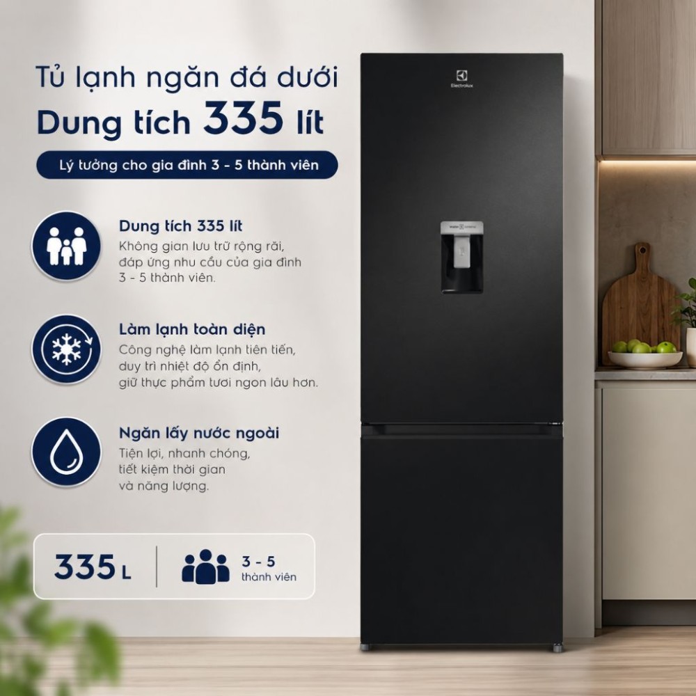Tủ lạnh Electrolux 335 lít EBM3442L-B - Hàng chính hãng