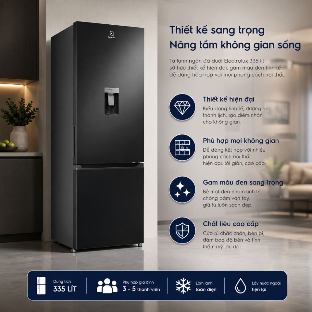 Tủ lạnh Electrolux 335 lít EBM3442L-B - Hàng chính hãng