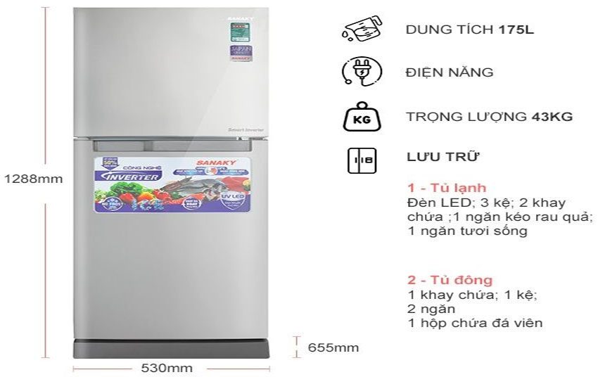 Tủ lạnh 175 lít Inverter Sanaky VH-189HPN