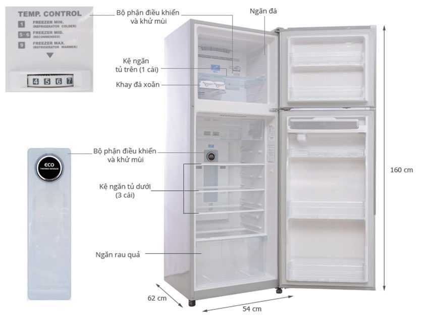 Chi tiết của tủ lạnh 225 lít Hitachi R-T230EG1D