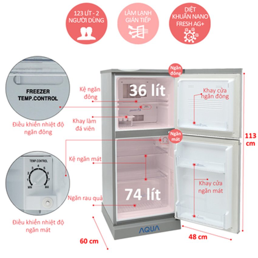 Chi tiết của tủ lạnh Aqua AQR-125BN
