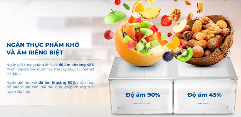 Tủ Lạnh AQUA Inverter 511 Lít AQR-IGW525EM(GD) có ngăng đựng thực phẩm khô và ẩm riêng biệt'