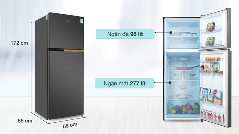 Dung tích của Tủ lạnh Beko Inverter 375 lít RDNT401I50VK 