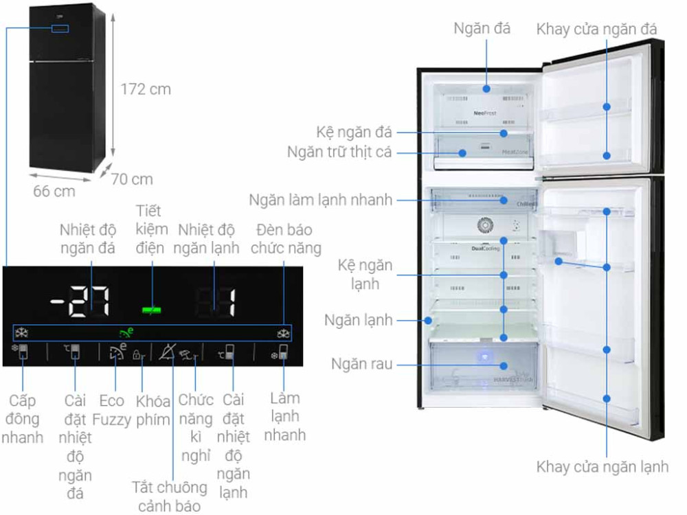 Tủ lạnh Beko inverter 375 lít RDNT401I50VGB