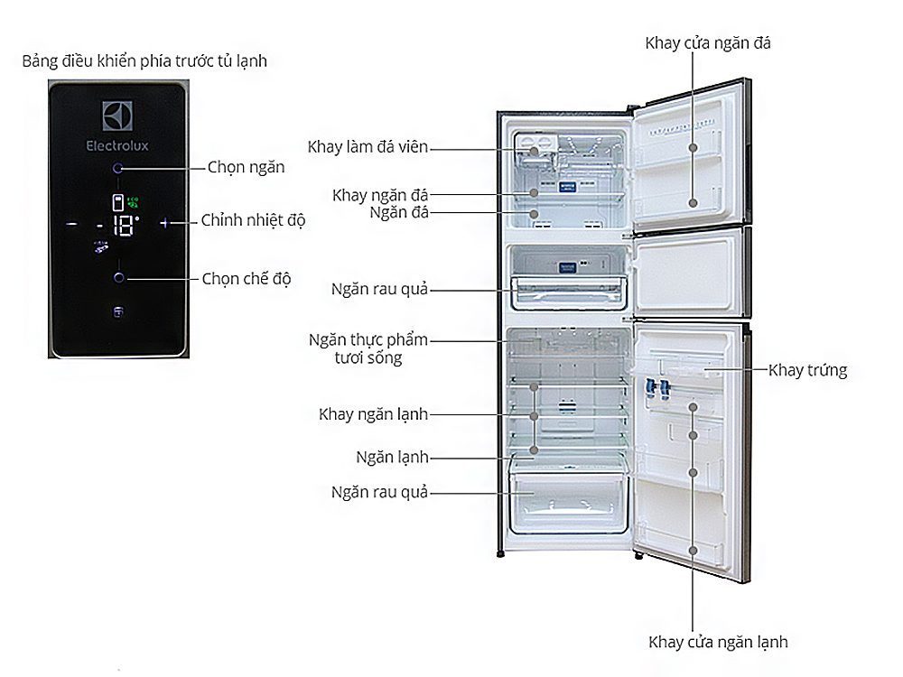 Tủ lạnh Electrolux EME-3500GG -334 lít 3 cửa Inverter - Hàng chính hãng