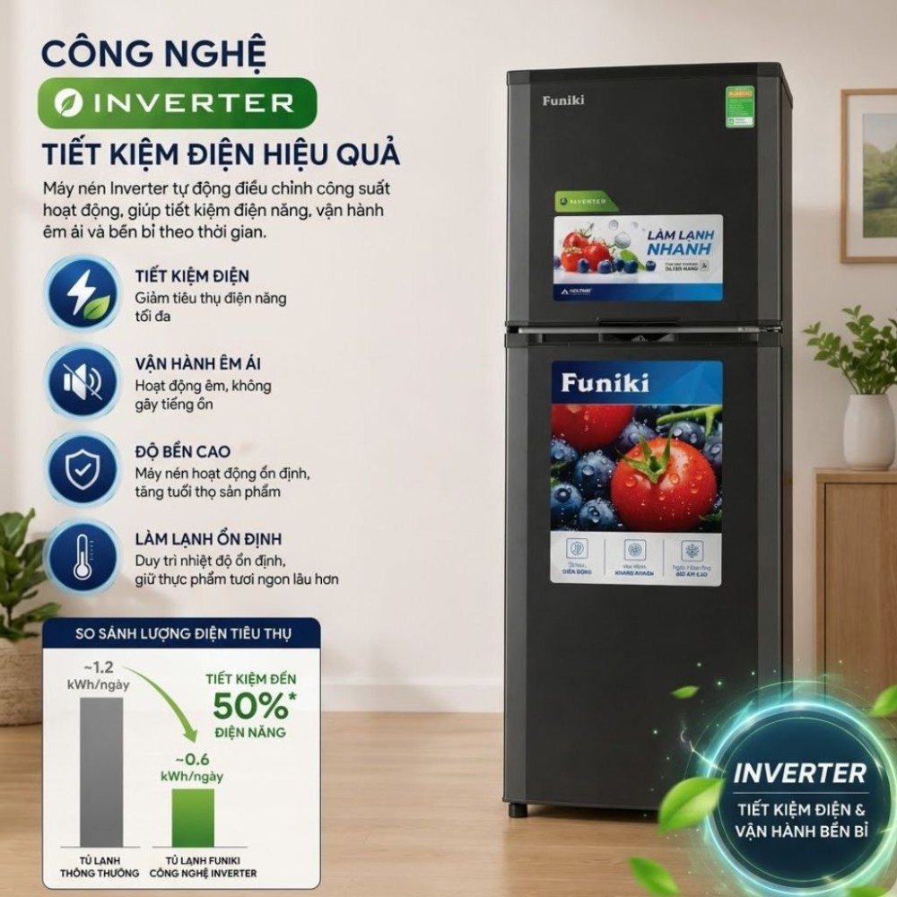 Tủ lạnh Funiki Inverter HR T8209TDG - Hàng chính hãng