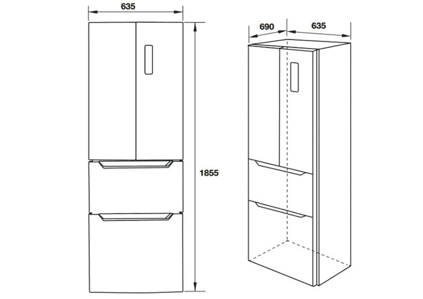Kích thước của tủ lạnh inverter Hafele HF-MULA 534.14.040