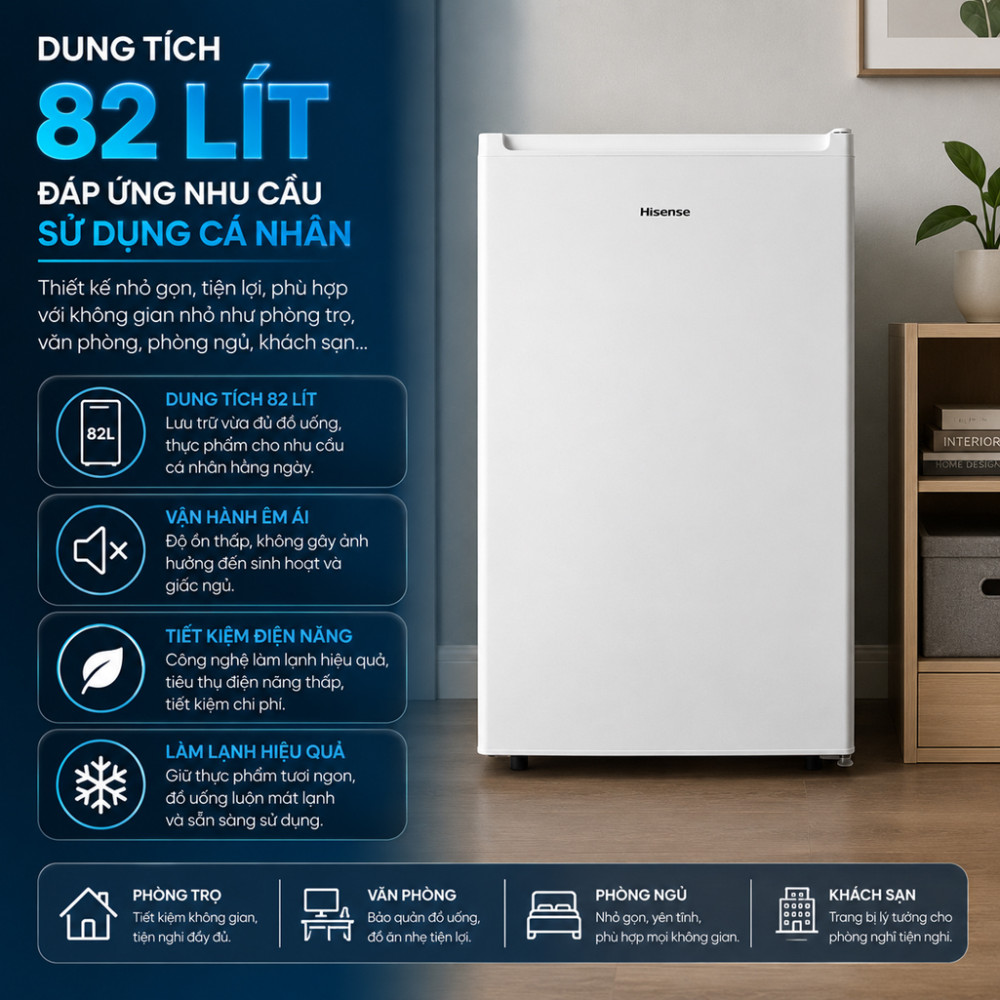 Tủ lạnh Hisense 82 lít RR106D4EWN - Hàng chính hãng