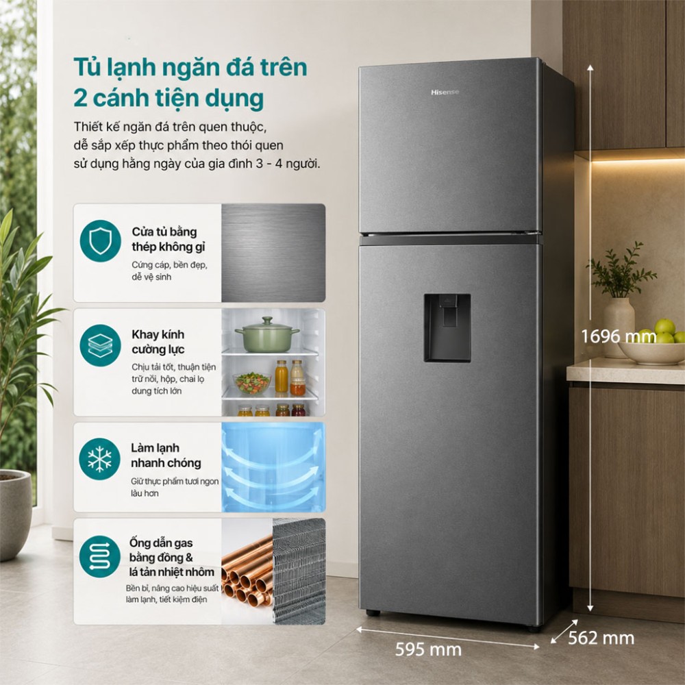 Tủ lạnh Hisense Inverter 324 lít RT469N4EBND - Hàng chính hãng