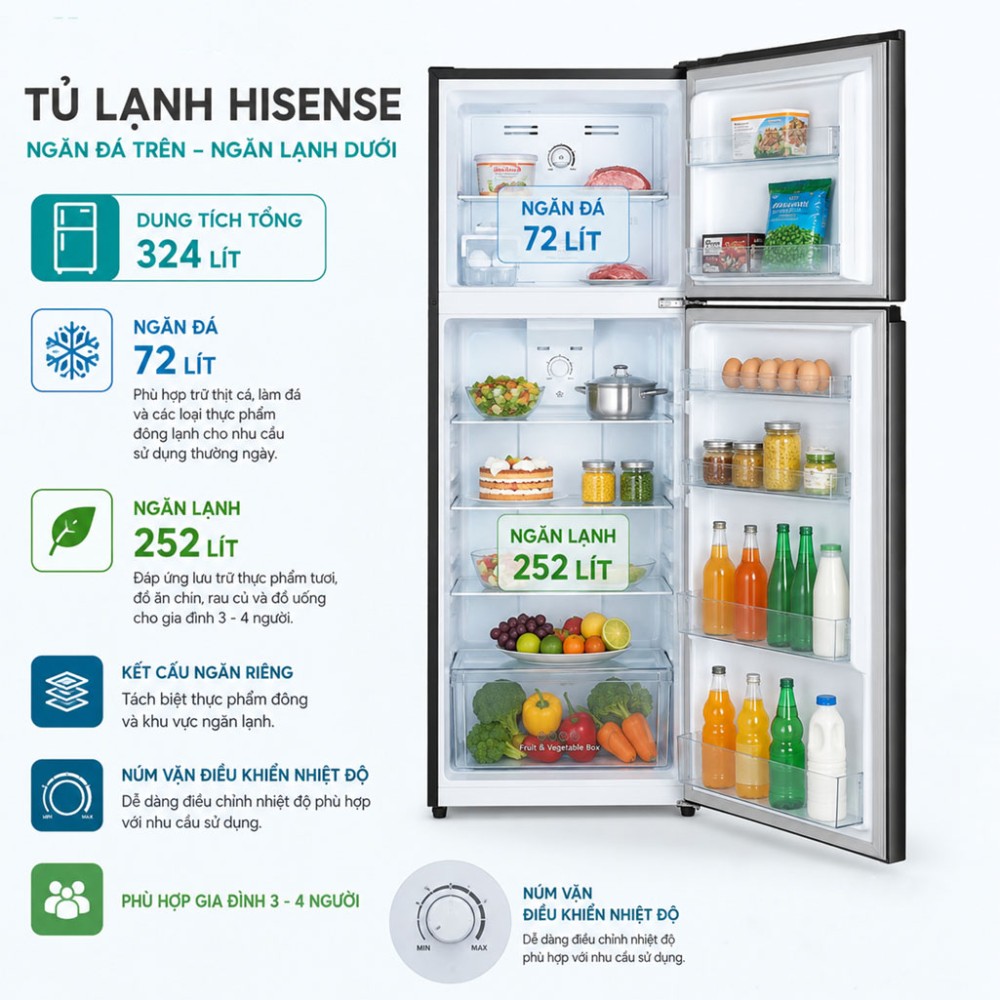 Tủ lạnh Hisense Inverter 324 lít RT469N4EBND - Hàng chính hãng
