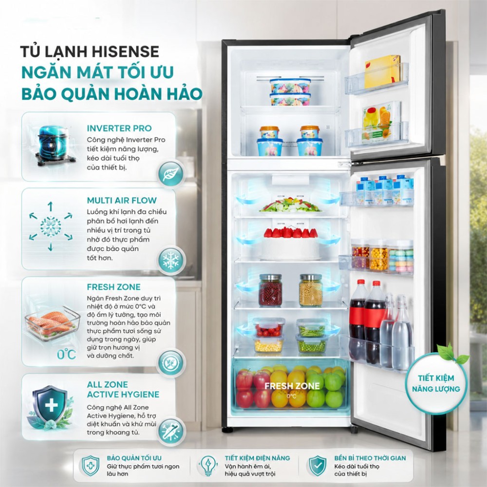 Tủ lạnh Hisense Inverter 324 lít RT469N4EBND - Hàng chính hãng