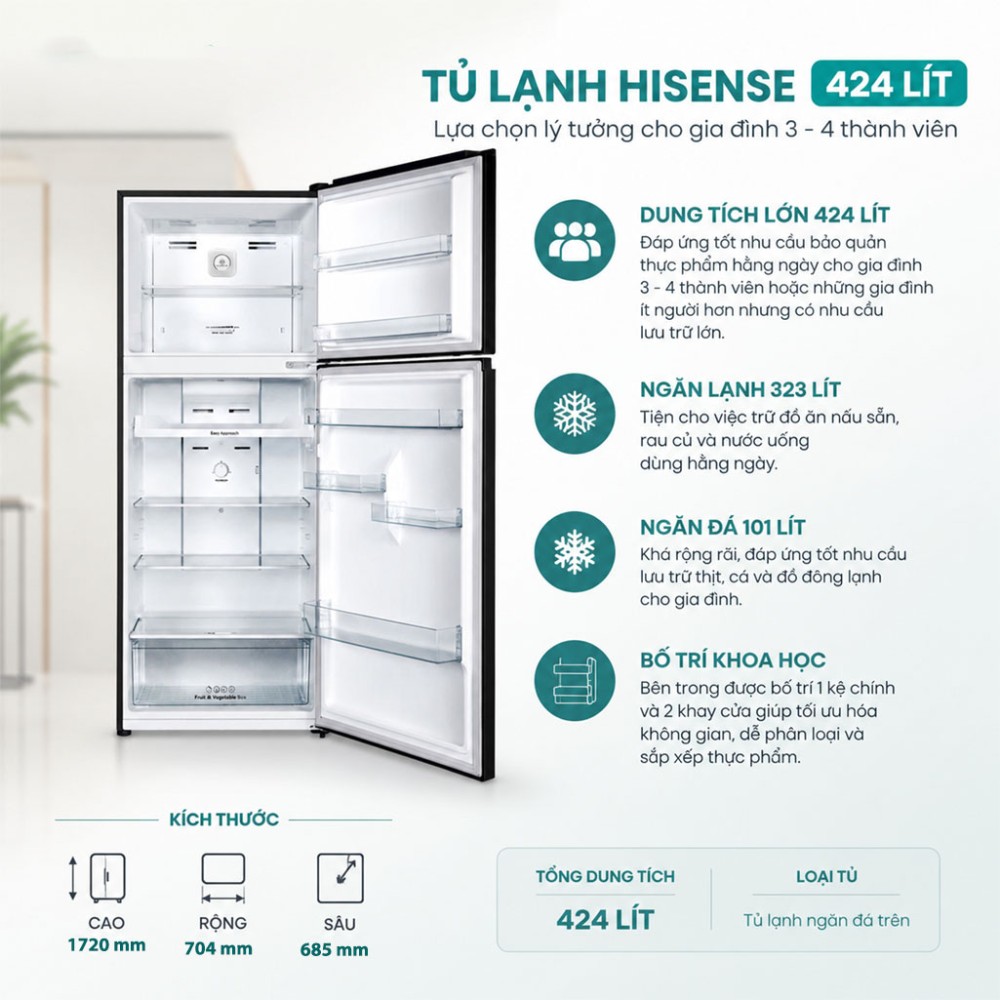 Tủ lạnh Hisense Inverter 424 lít RT549N4EBU - Hàng chính hãng