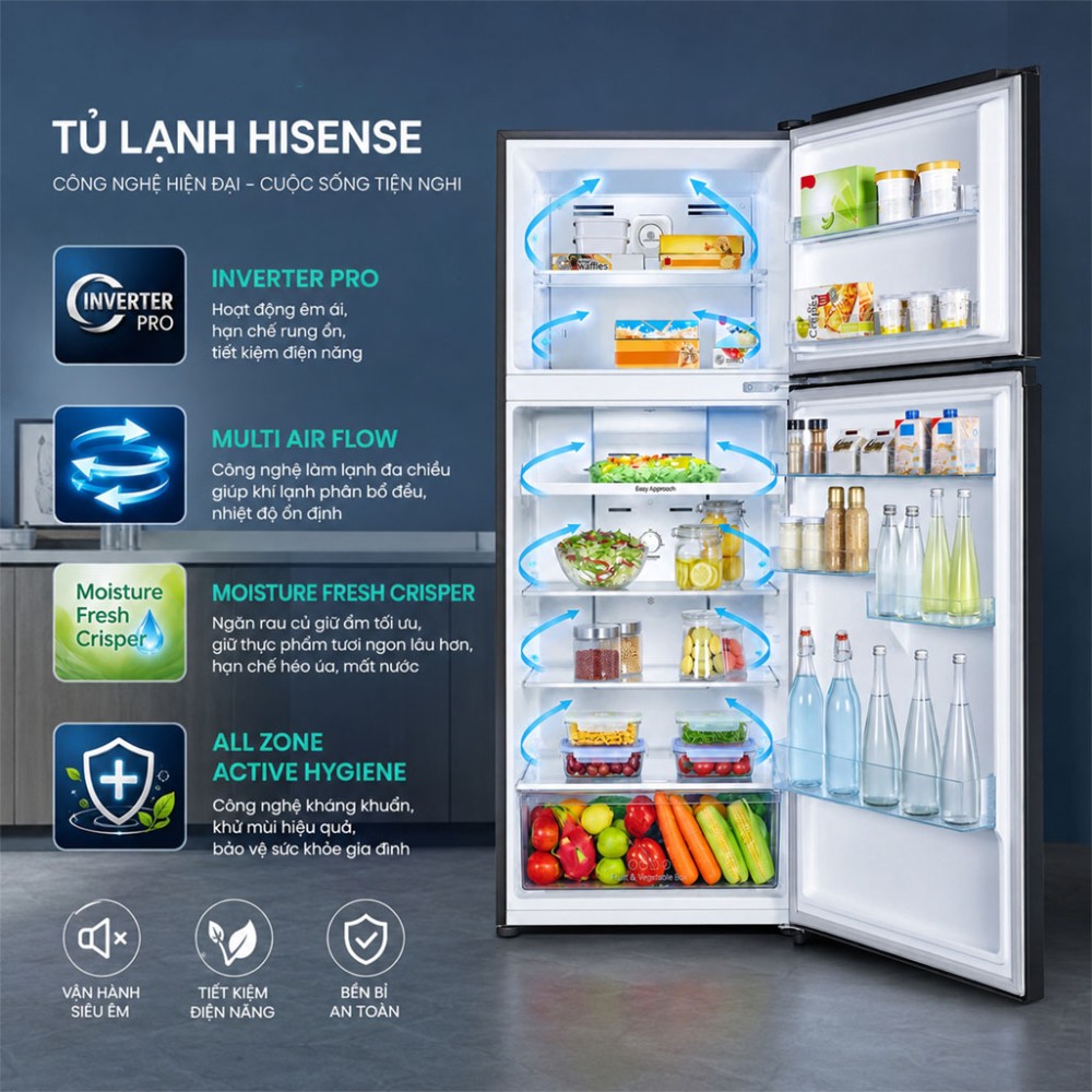 Tủ lạnh Hisense Inverter 424 lít RT549N4EBU - Hàng chính hãng