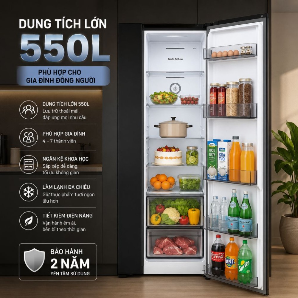 Tủ lạnh Hisense Inverter 550 lít Side By Side RS708N4EBND - Hàng chính hãng