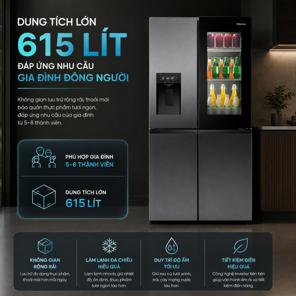 Tủ lạnh Hisense Inverter 615 lít Multi Door RQ600P7AB - Hàng chính hãng