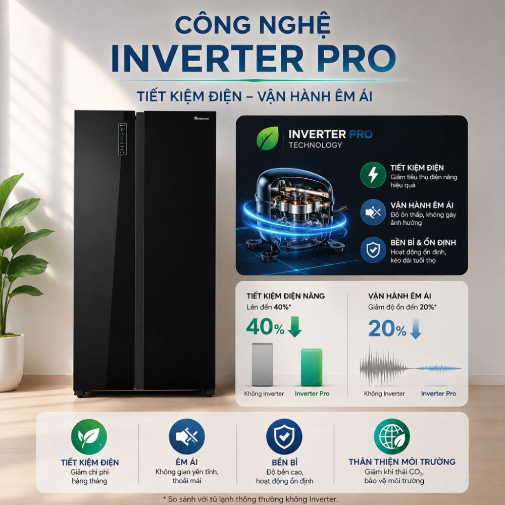 Tủ lạnh Hisense Inverter 544 lít RS708N4EBU - Hàng chính hãng