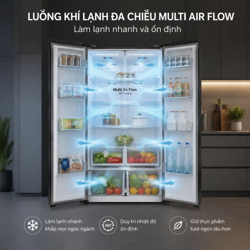 Tủ lạnh Hisense inverter 544 lít RS708N4EBN - Hàng chính hãng